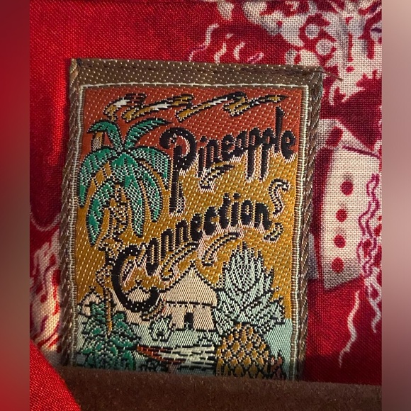 Pineapple Connection Hawaiian Aloha Rayon Pocket Shirt Red Men's L - Palms - Picture 3 of 6